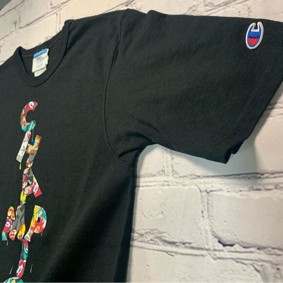 CHAMPION Men’s Happy Color Abstract Black T-Shirt Big Spell Out Cheerful Graphic - Picture 4 of 9